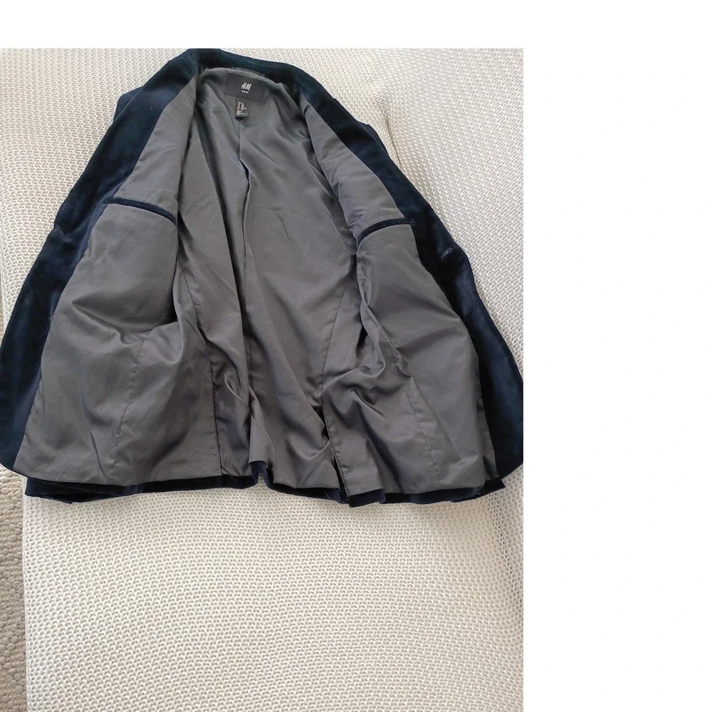Mens‎ Navy Velvet Evening Blazer Slim Fit 40R Luxury Formal Jacket NWOT
